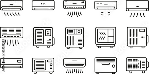 Collection of various air conditioning units and cooling devices