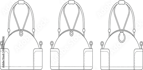 Women's Bowling Bag Fashion Flat Sketch Template, Dome Shape Handbag with Top Handles, Modern Accessory Design, Technical Drawing Vector, Stylish Casual Tote.
