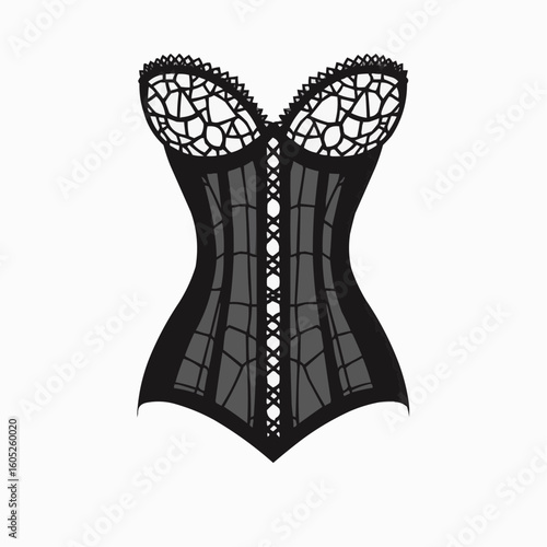 Lace corset in monochrome style with intricate lace detailing  