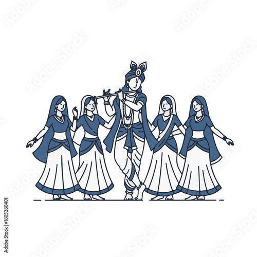 Group of Devotees Dancing Joyfully Celebrating Krishna