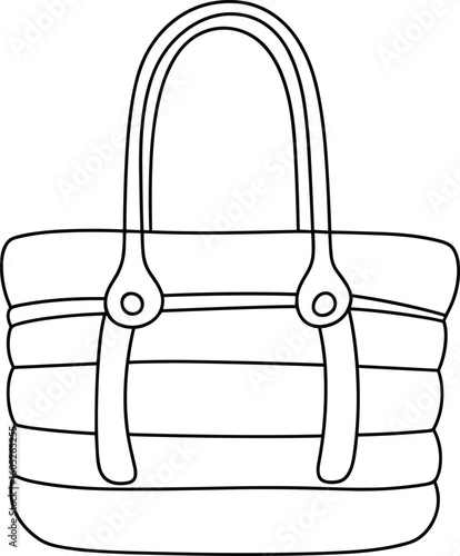 Puffer Tote Bag Fashion Flat Sketch Template, Quilted Handbag with Top Handles, Modern Casual Accessory Design, Technical Drawing Vector, Everyday Shopping Bag.