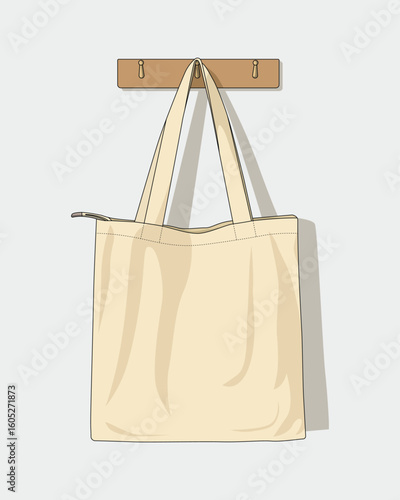 Illustration mockup of plain beige tote bag