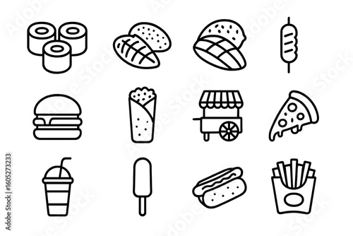 Icon street stroke contour minimal line symbol food outline prompt icons vector