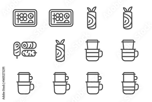 Vector contour minimal prompt food collection vietnamese stroke icon set street outline