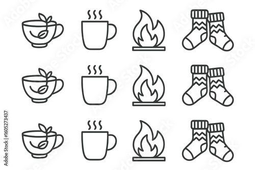 Collection symbol minimal icon cozy set prompt vector icons outline stroke hygge