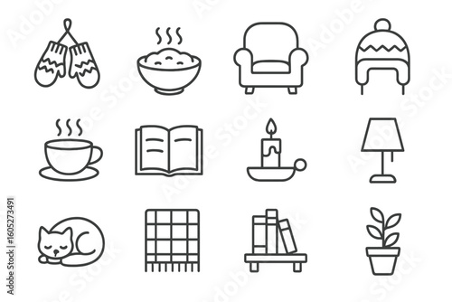Icon vector icons cozy prompt set outline stroke collection line minimal hygge
