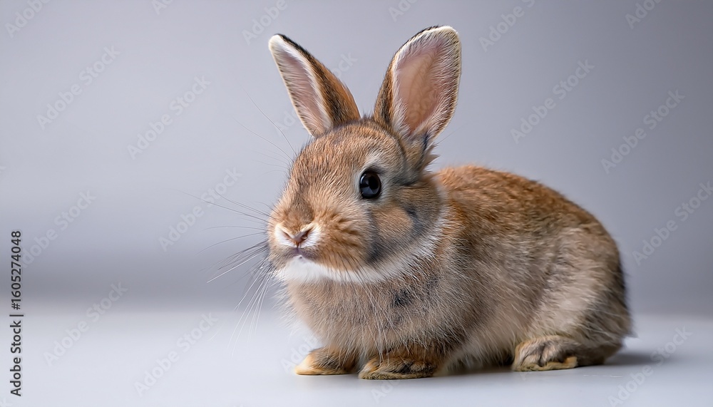 Fototapeta premium cute fluffy rabbit with detailed fur sitting on a light background