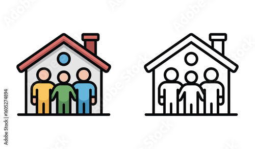 Community Support and Housing Illustration Depicting Togetherness and Shelter for Families and Individuals