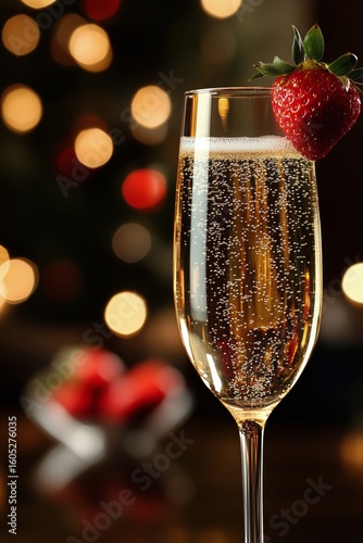 Sparkling Drink Garnished With Strawberry on Festive Evening