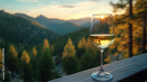 Enjoying White Wine at Sunset on a Mountain Balcony With Stunning Views of Na...