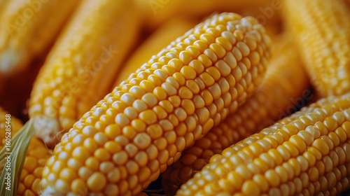 Closeup View of Freshly Harvested Corn Cobs in a Vibrant Yellow Hue at a Loca...