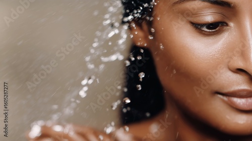 Woman Adjusting Earring in Natural Light While Smiling in a Cozy Indoor Setting.