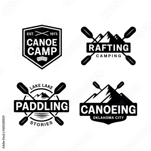 Four black and white vintage outdoor adventure logos