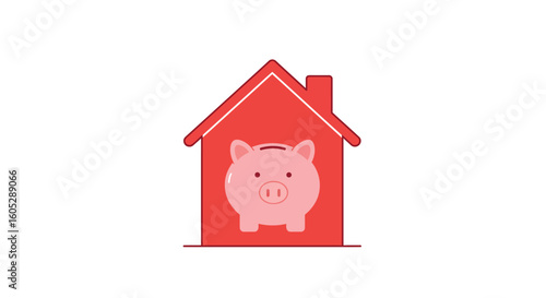 Piggy bank inside house icon representing home savings and investment concept