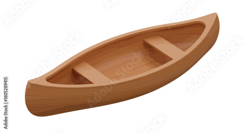 Wooden canoe on white background depicting realistic nautical vessel