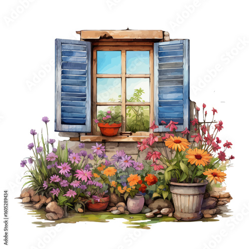 window with flowers in the old town