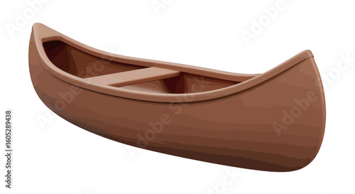 Realistic wooden canoe side view in 3d design for outdoor adventure graphics