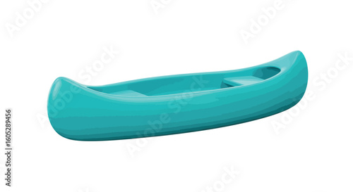 Turquoise canoe on white background for recreational paddling concepts