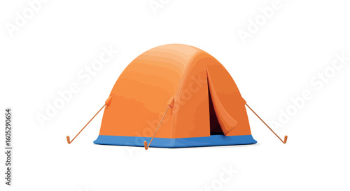 Vibrant orange camping tent on white background