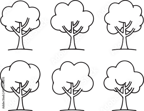 Minimal Tree Icons – Line Art Black and White Tree Symbol Set