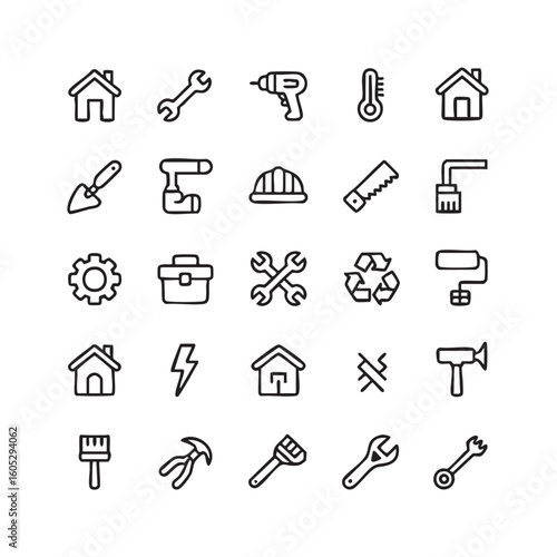 Home repair and construction tool icons house wrench