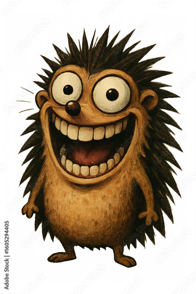 Obraz premium Adorable funny cartoon hedgehog character with a huge happy smile art