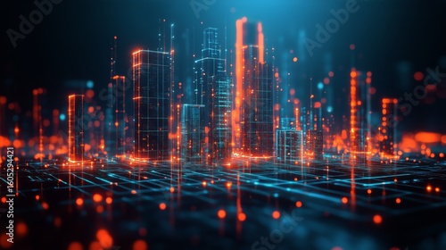 Futuristic City Skyline With Glowing Skyscrapers and Vibrant Neon Lights at N...