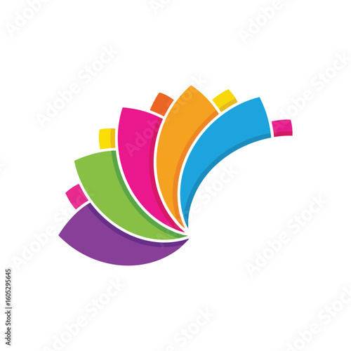Dynamic Colorful Abstract Fan. A vivid array of multi-hued shapes forms an uplifting visual, representing growth and innovation. This conceptual illustration conveys energy and harmony.