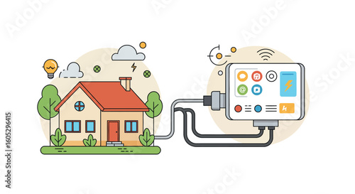 Smart home energy management system with connected power grid in linear design