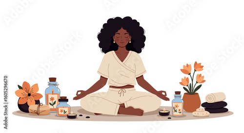 Serene yoga meditation with aromatherapy in a calm home setting