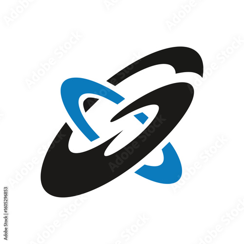 Dynamic Interconnected Abstract Logo. Modern emblem featuring intertwining blue and black shapes, symbolizing connectivity and fluid movement. Represents partnership and forward momentum.