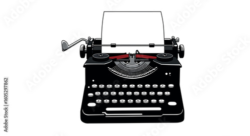 Vintage typewriter with paper in retro style