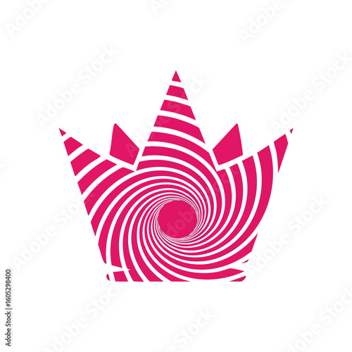 Vibrant Swirl Crown Icon. A captivating fuchsia tiara with a mesmerizing white helical pattern at its core, suggesting concepts of power, elegance, and dynamic energy.