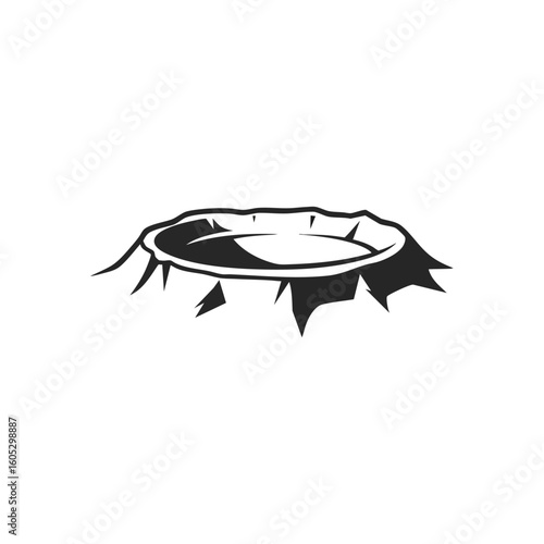 Crater Impact Silhouette Icon. Clean vector graphic of a geological depression. This monochrome image symbolizes the aftermath of powerful forces or the formation of new terrain.