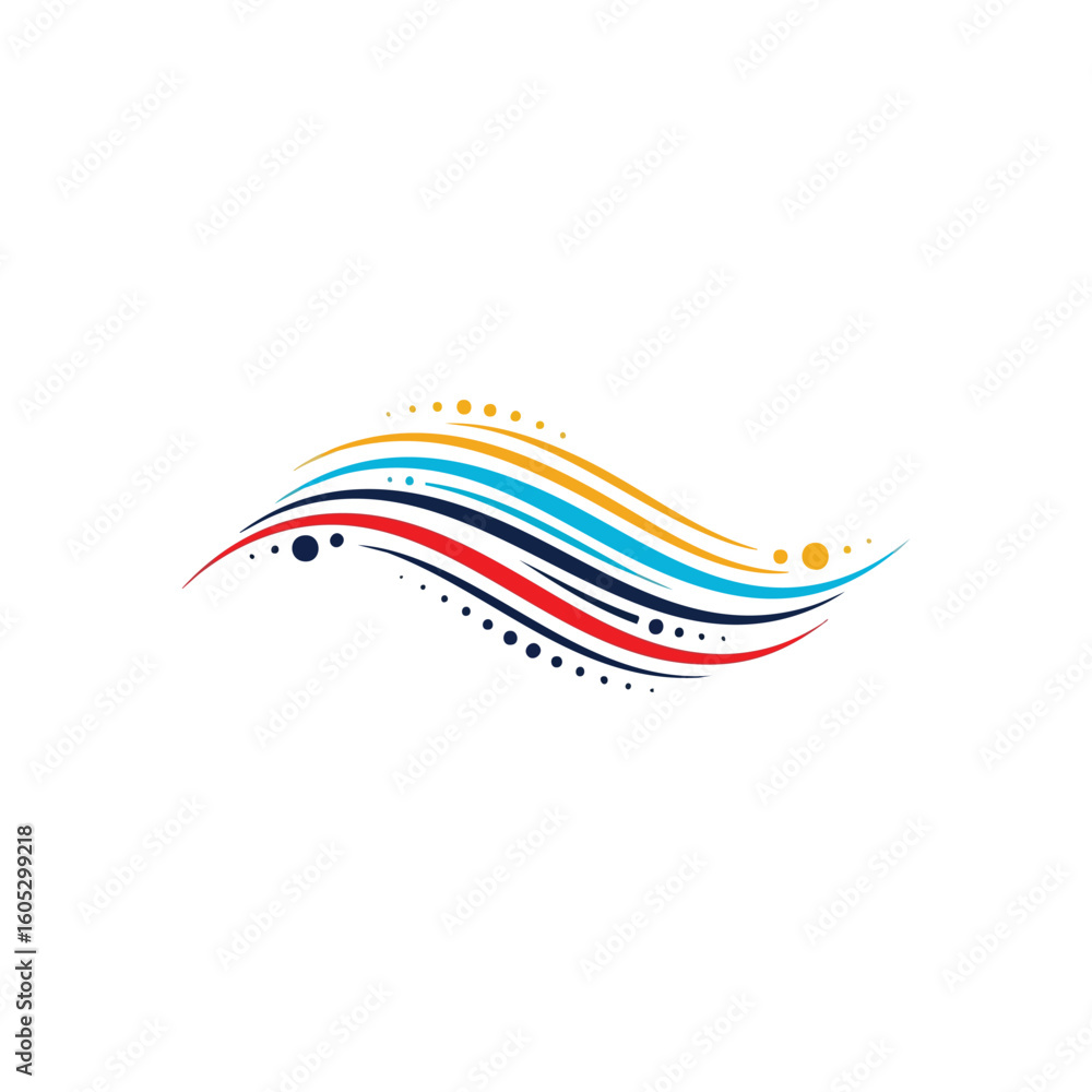 Obraz premium Vibrant Abstract Wave Design. A dynamic abstract illustration with curving multicolored strokes and small points. Represents fluidity, energy, and modern digital connectivity.