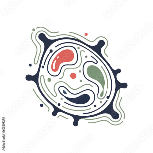 Abstract Cellular Life Design. Vibrant biological pattern illustrates a dynamic microorganism. Represents interconnectedness, scientific processes, and the hidden complexities of nature.