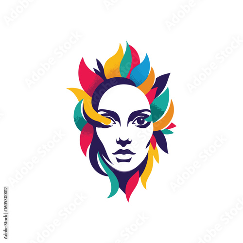Vibrant Woman Artistic Portrait. A striking depiction of a lady's visage surrounded by bold, energetic hues. This artwork embodies creativity, diversity, and feminine power.