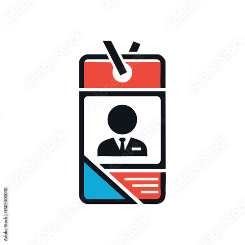 Identification Card Icon. Abstract security pass with a person silhouette and data lines. Represents access, official credentials, and corporate identity for various professional settings.