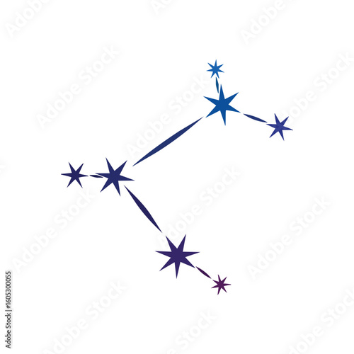 Cosmic Gradient Star Formation. A vibrant interstellar design, featuring violet to blue luminous stellar bodies joined by lines. This arrangement symbolizes wonder, destiny, and universal mystery.