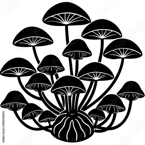 Mushrooms Group Silhouette Vector Art