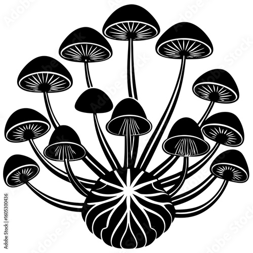 Mushrooms Group Silhouette Vector Art