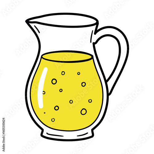 Cartoon style yellow juice in a pitcher. Vector illustration