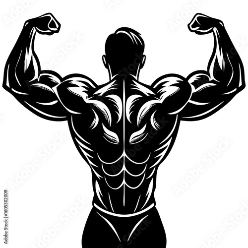 Bodybuilder Flexing Muscles Silhouette Vector