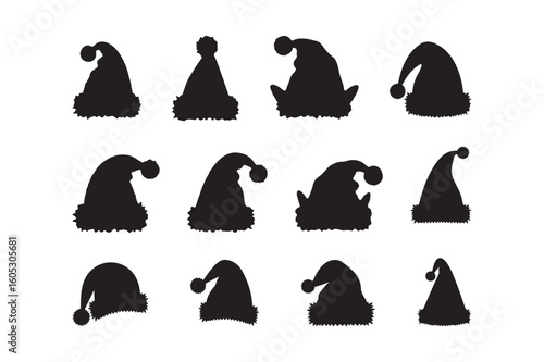 Collection of black santa claus hats silhouettes