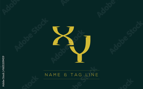 XY logo design. A sophisticated, minimalistic logo design featuring golden stylized typography,  perfect for branding concepts emphasizing luxury, professionalism, and contemporary aesthetics.