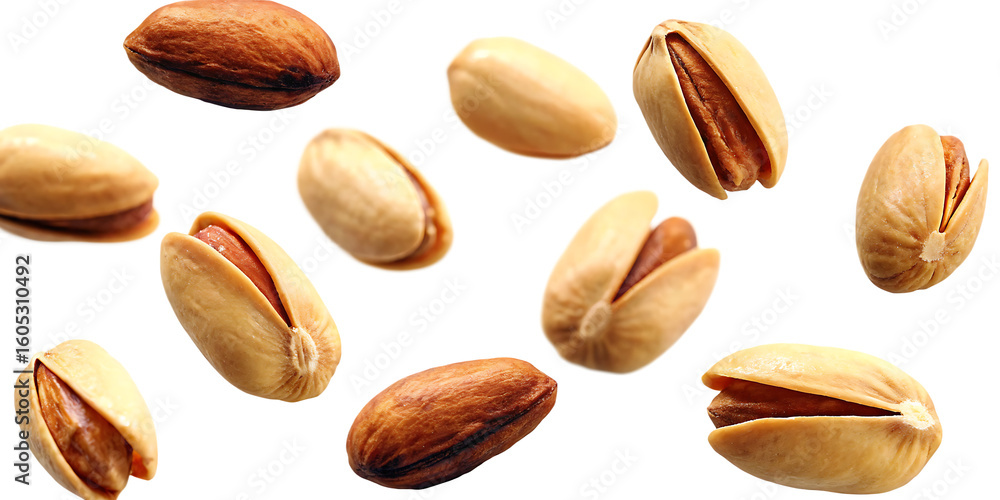 Obraz premium set of flying nuts isolated on white background, png, ai generated.