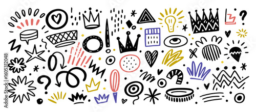 Hand-drawn Doodle Collection: Crowns, Stars, and More!