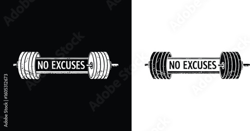 No Excuses Motivational Barbell Typography for Gym Strength Training Fitness Apparel and T Shirt Design