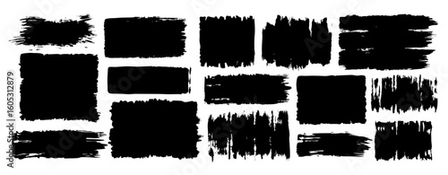Collection of Black Grunge Brush Strokes, Abstract Paint Textures