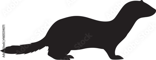 Weasel silhouette vector, ferret side view icon, sleek running animal shape, graceful creature outline, black wildlife illustration, minimal nature design, agile pose art
